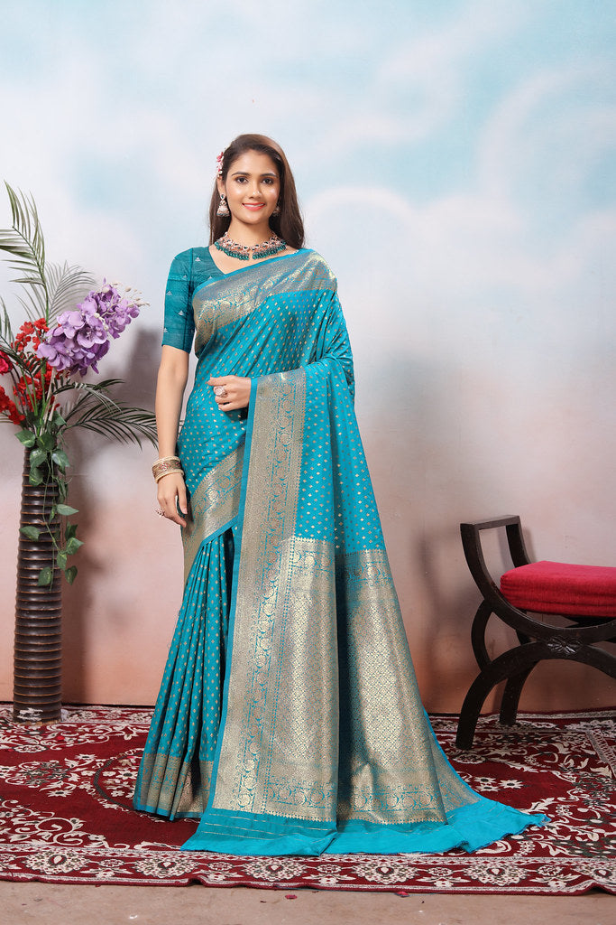 Traditional Soft Silk With Banarasi Jari Work Saree With Blouse