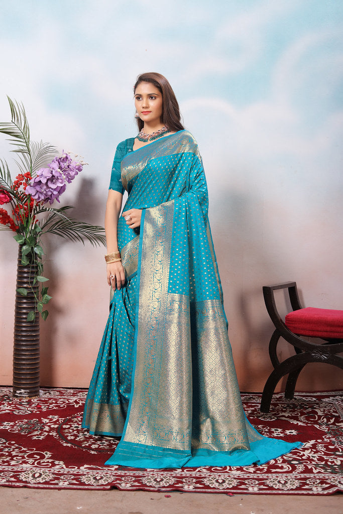 Traditional Soft Silk With Banarasi Jari Work Saree With Blouse