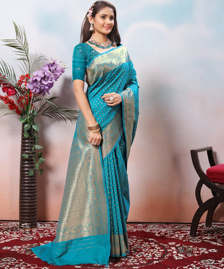 Traditional Soft Silk With Banarasi Jari Work Saree With Blouse
