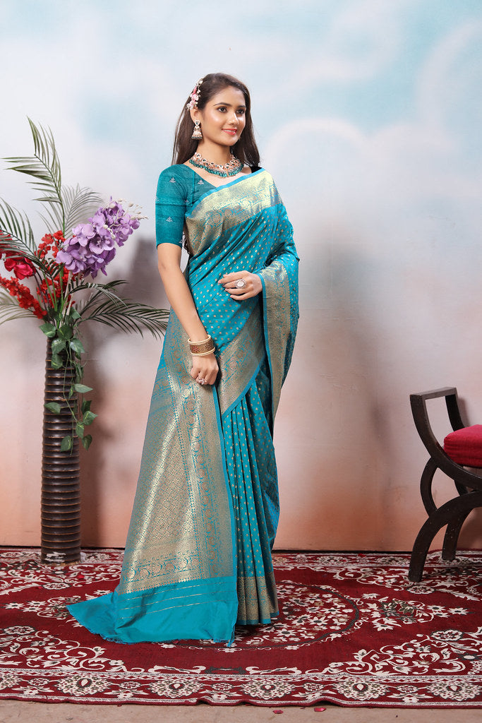 Traditional Soft Silk With Banarasi Jari Work Saree With Blouse