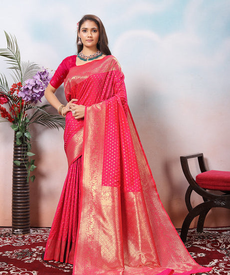 Traditional Soft Silk With Banarasi Jari Work Saree With Blouse