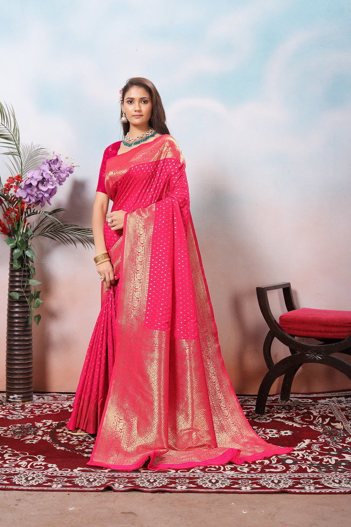 Traditional Soft Silk With Banarasi Jari Work Saree With Blouse