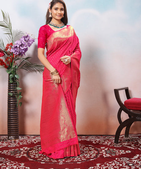 Traditional Soft Silk With Banarasi Jari Work Saree With Blouse