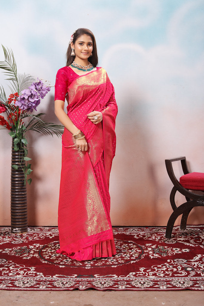 Traditional Soft Silk With Banarasi Jari Work Saree With Blouse