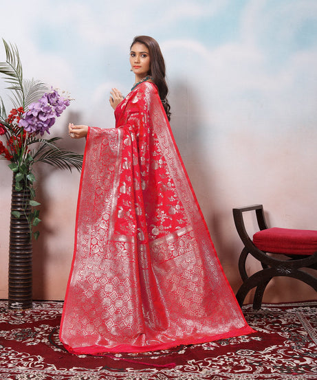 Soft Silk Sari With Banarasi Zari Work Traditional Wear Saree With Blouse