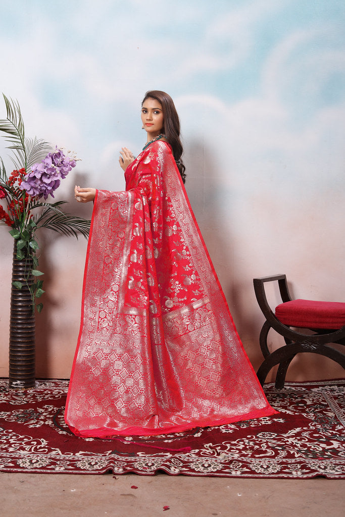 Soft Silk Sari With Banarasi Zari Work Traditional Wear Saree With Blouse