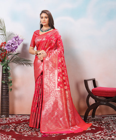 Soft Silk Sari With Banarasi Zari Work Traditional Wear Saree With Blouse