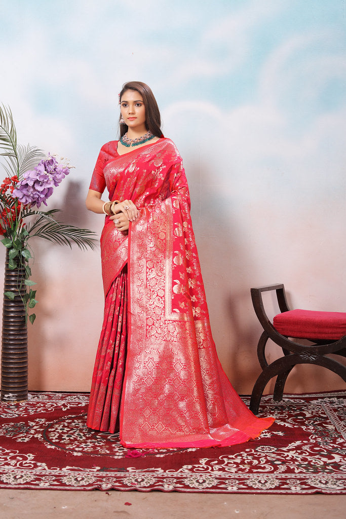 Soft Silk Sari With Banarasi Zari Work Traditional Wear Saree With Blouse