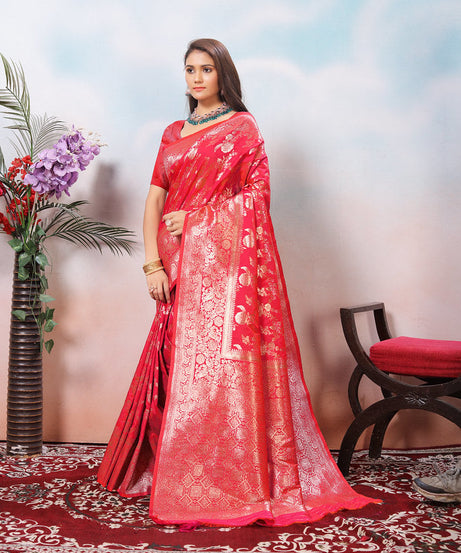 Soft Silk Sari With Banarasi Zari Work Traditional Wear Saree With Blouse