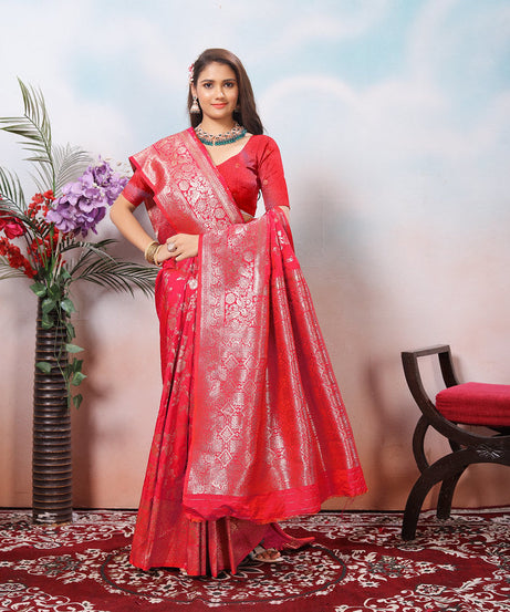Soft Silk Sari With Banarasi Zari Work Traditional Wear Saree With Blouse