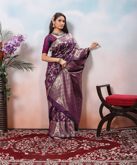Soft Silk Sari With Banarasi Zari Work Traditional Wear Saree With Blouse