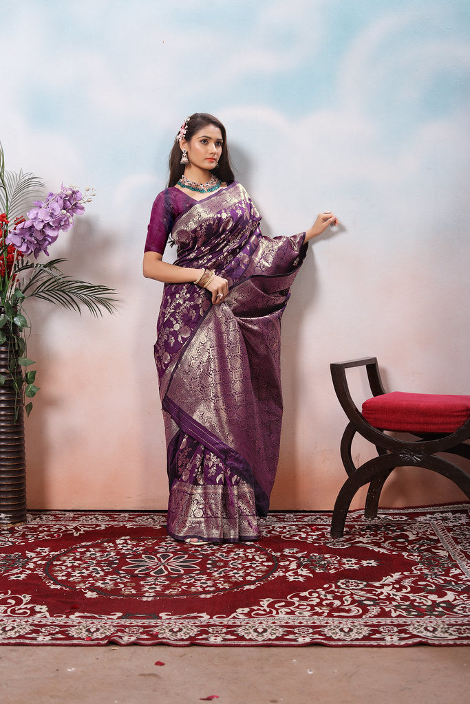 Soft Silk Sari With Banarasi Zari Work Traditional Wear Saree With Blouse