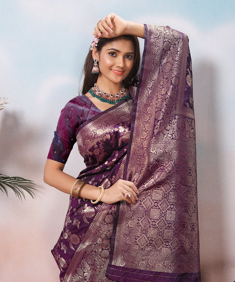 Soft Silk Sari With Banarasi Zari Work Traditional Wear Saree With Blouse