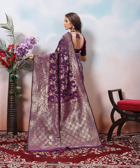 Soft Silk Sari With Banarasi Zari Work Traditional Wear Saree With Blouse