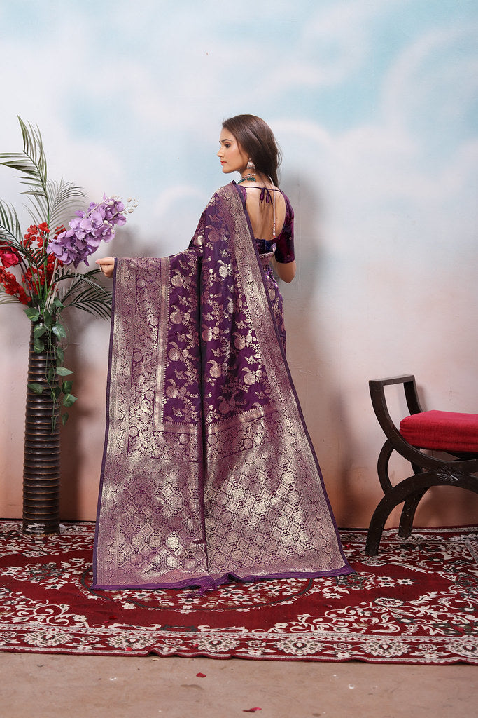 Soft Silk Sari With Banarasi Zari Work Traditional Wear Saree With Blouse