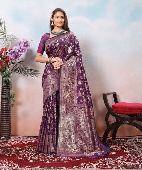 Soft Silk Sari With Banarasi Zari Work Traditional Wear Saree With Blouse