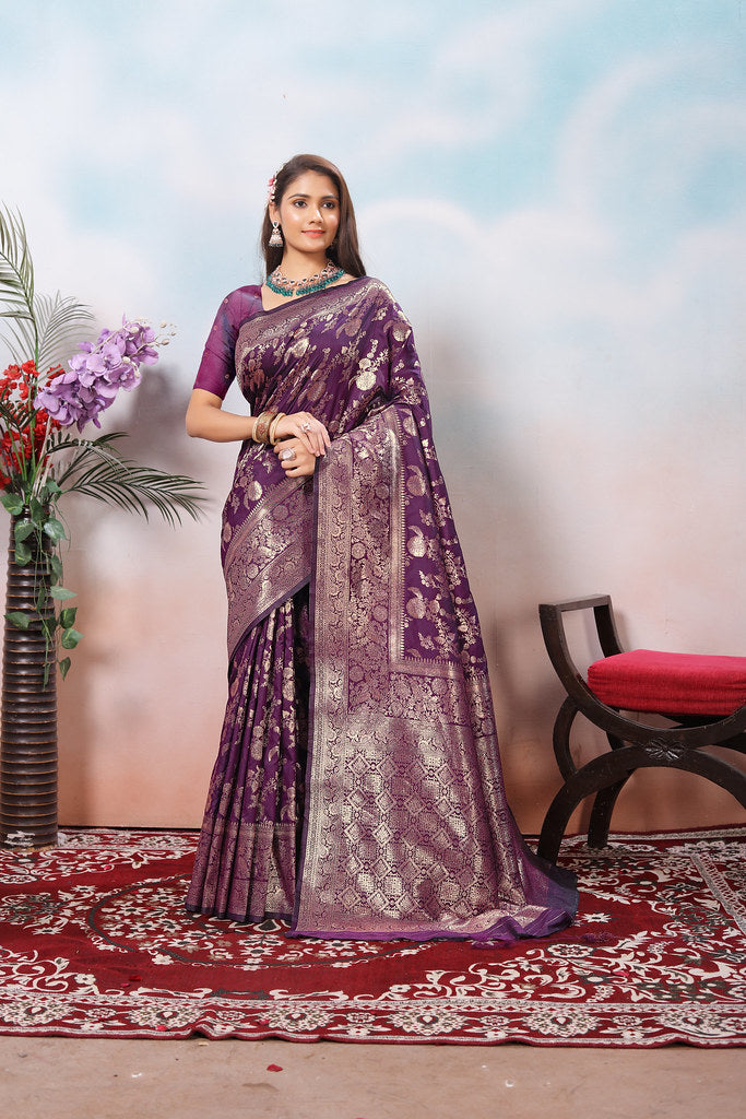 Soft Silk Sari With Banarasi Zari Work Traditional Wear Saree With Blouse