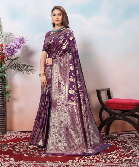 Soft Silk Sari With Banarasi Zari Work Traditional Wear Saree With Blouse