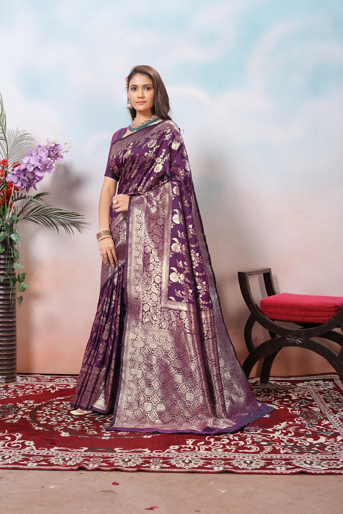 Soft Silk Sari With Banarasi Zari Work Traditional Wear Saree With Blouse