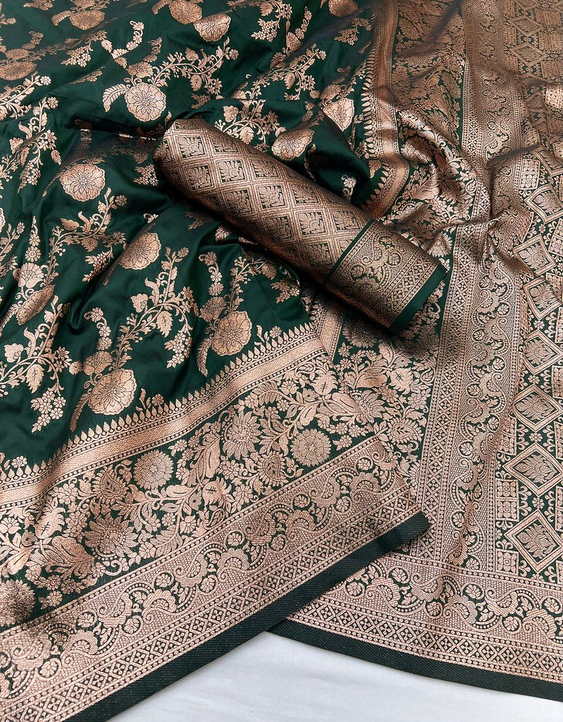 Soft Silk Sari With Banarasi Zari Work Traditional Wear Saree With Blouse