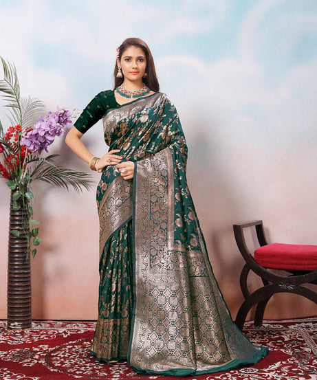 Soft Silk Sari With Banarasi Zari Work Traditional Wear Saree With Blouse