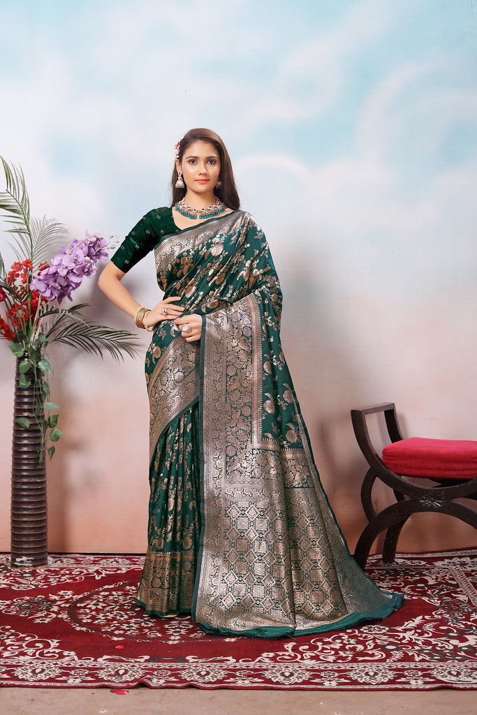 Soft Silk Sari With Banarasi Zari Work Traditional Wear Saree With Blouse