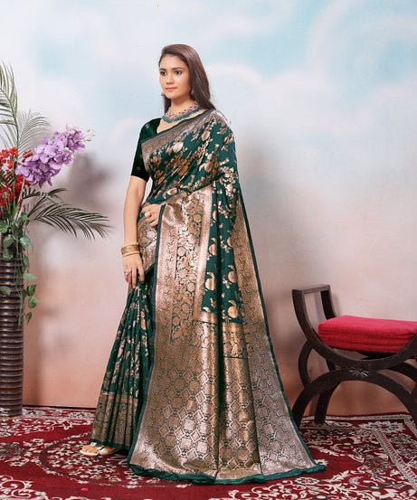Soft Silk Sari With Banarasi Zari Work Traditional Wear Saree With Blouse