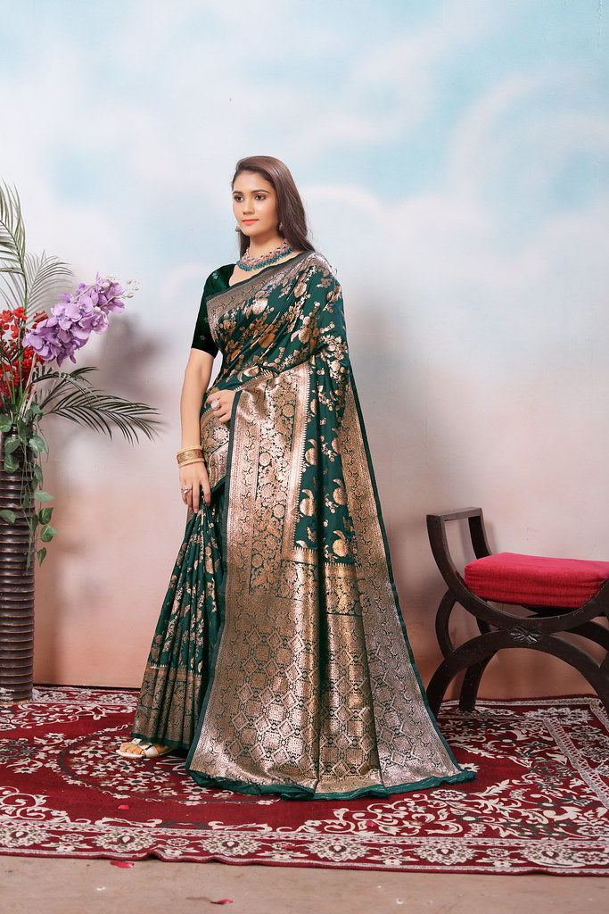 Soft Silk Sari With Banarasi Zari Work Traditional Wear Saree With Blouse