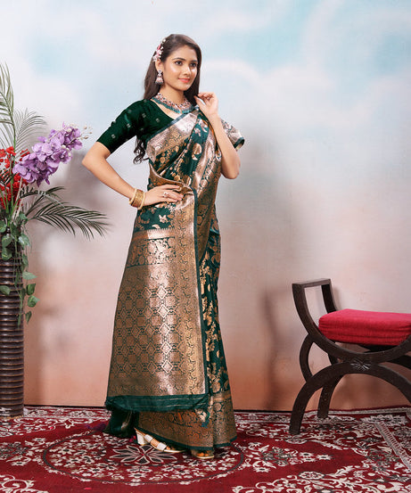 Soft Silk Sari With Banarasi Zari Work Traditional Wear Saree With Blouse