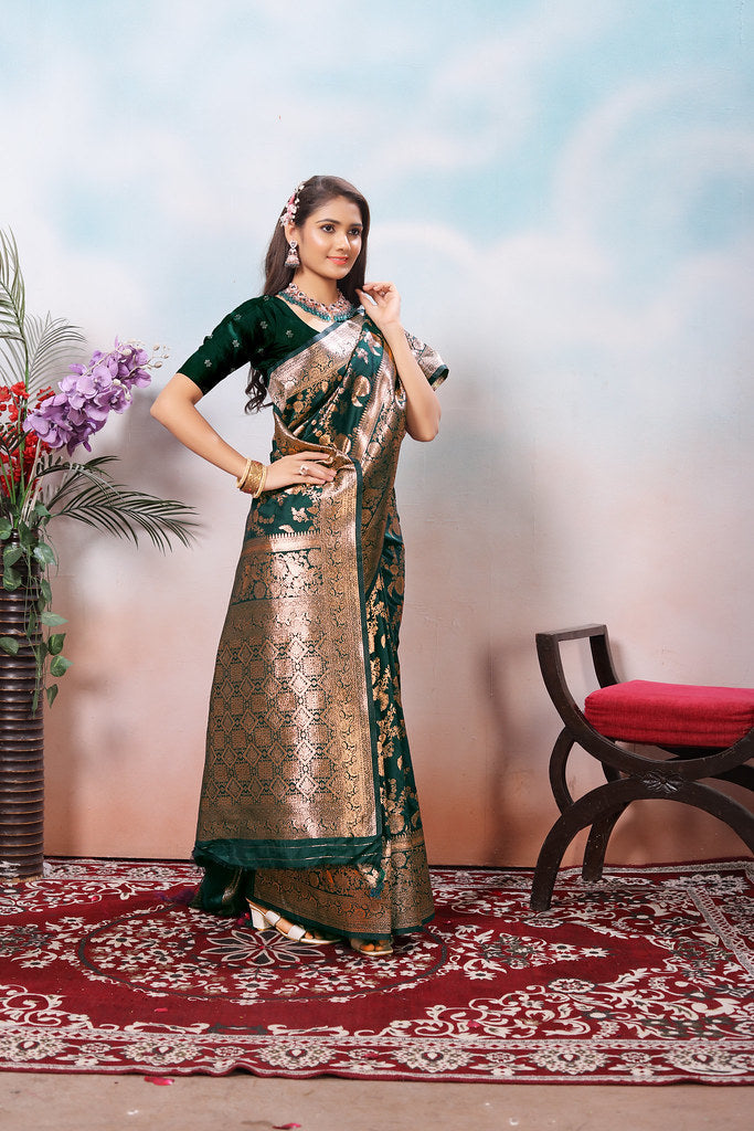 Soft Silk Sari With Banarasi Zari Work Traditional Wear Saree With Blouse