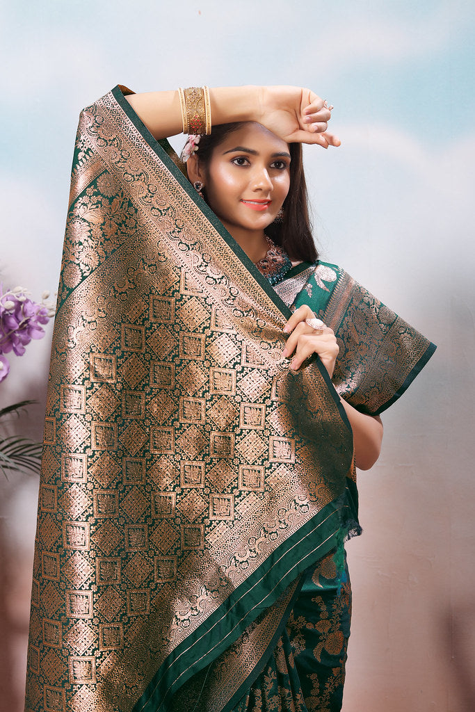 Soft Silk Sari With Banarasi Zari Work Traditional Wear Saree With Blouse