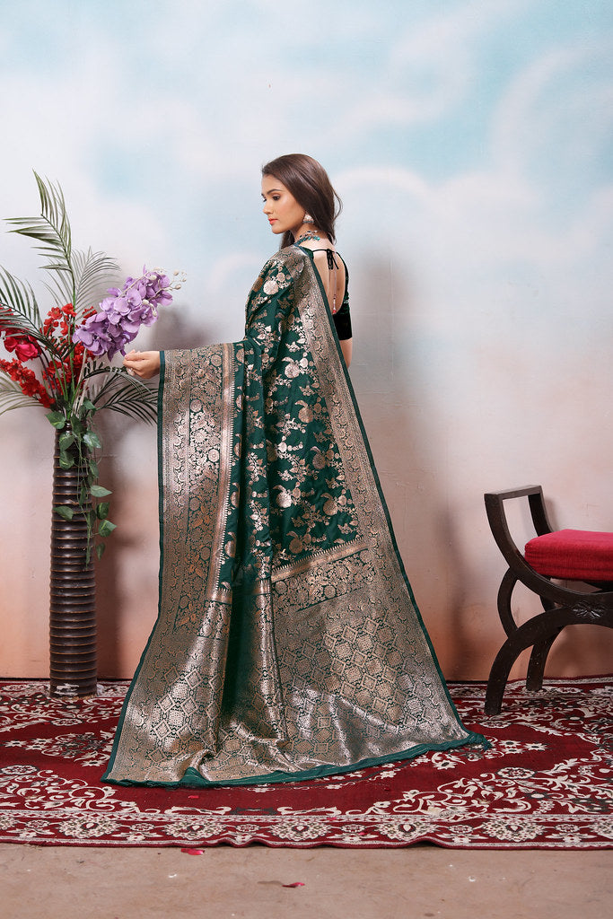 Soft Silk Sari With Banarasi Zari Work Traditional Wear Saree With Blouse