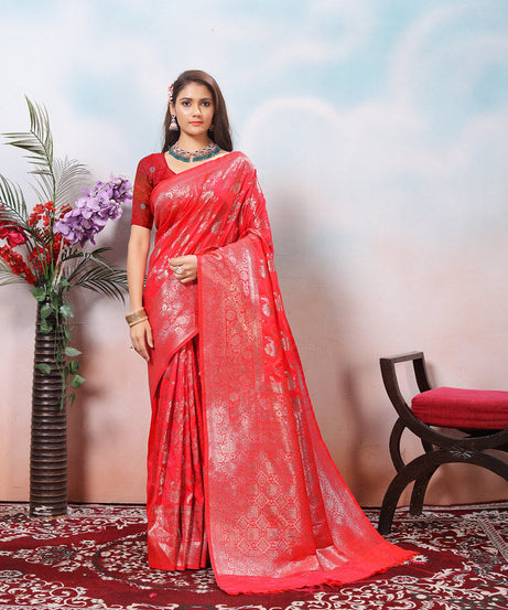 Soft Silk Sari With Banarasi Zari Work Traditional Wear Saree With Blouse