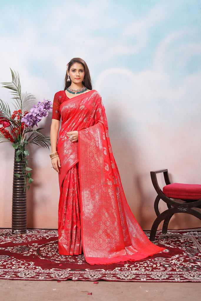 Soft Silk Sari With Banarasi Zari Work Traditional Wear Saree With Blouse