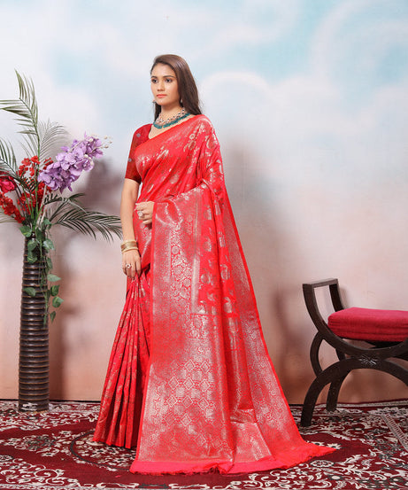 Soft Silk Sari With Banarasi Zari Work Traditional Wear Saree With Blouse