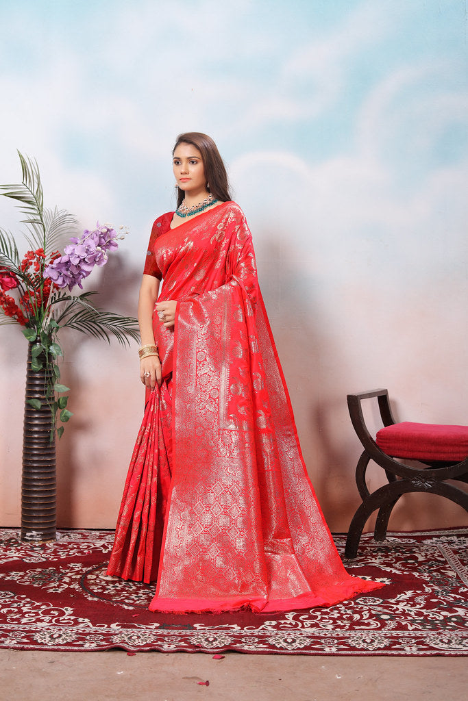 Soft Silk Sari With Banarasi Zari Work Traditional Wear Saree With Blouse