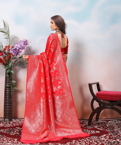 Soft Silk Sari With Banarasi Zari Work Traditional Wear Saree With Blouse