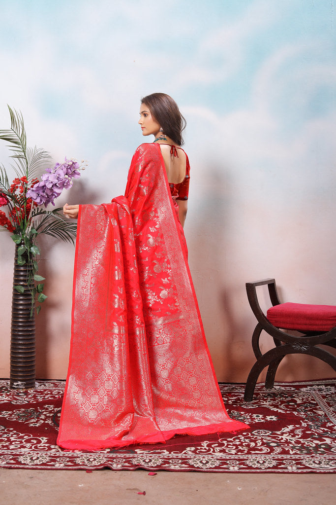 Soft Silk Sari With Banarasi Zari Work Traditional Wear Saree With Blouse