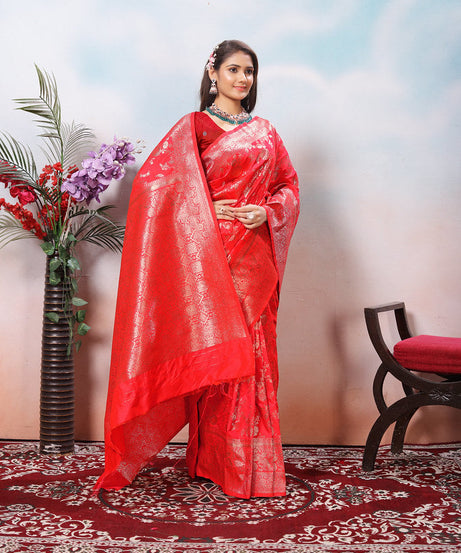 Soft Silk Sari With Banarasi Zari Work Traditional Wear Saree With Blouse