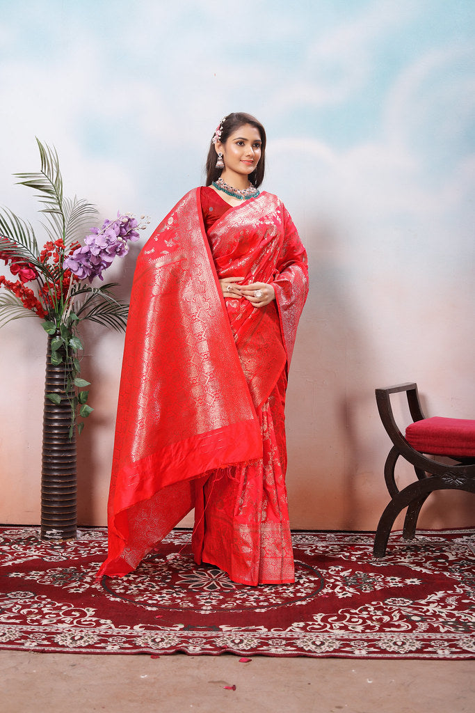 Soft Silk Sari With Banarasi Zari Work Traditional Wear Saree With Blouse