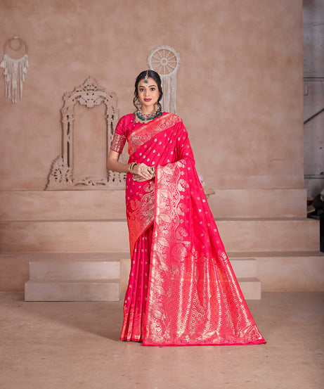 Elegant Designer Soft Silk Saree Weaving Banarasi Jari Work Sari With Blouse