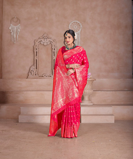 Elegant Designer Soft Silk Saree Weaving Banarasi Jari Work Sari With Blouse