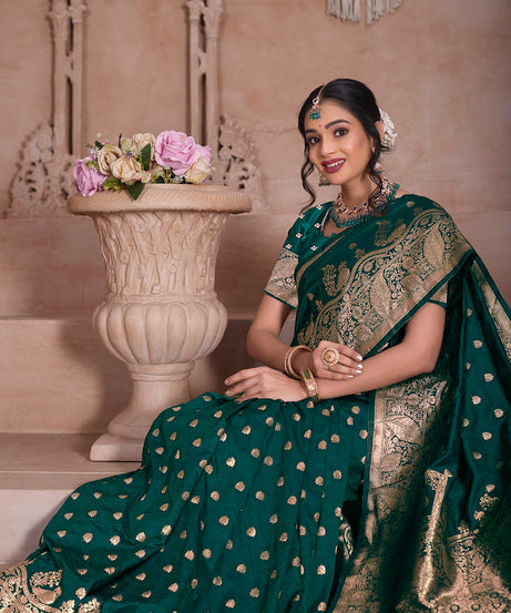 Elegant Designer Soft Silk Saree Weaving Banarasi Jari Work Sari With Blouse