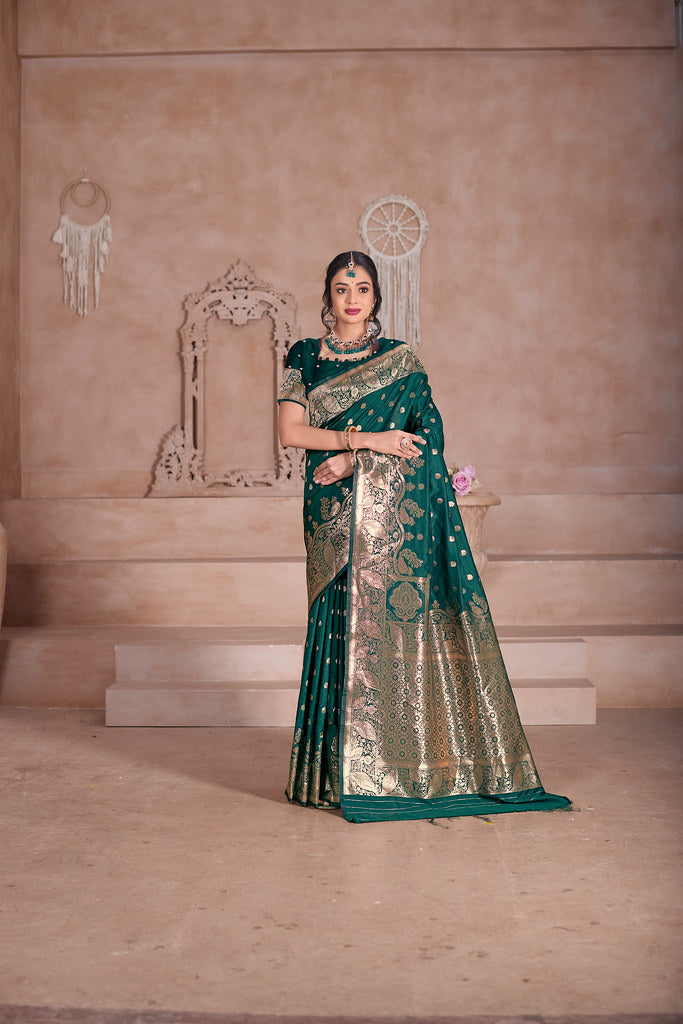 Elegant Designer Soft Silk Saree Weaving Banarasi Jari Work Sari With Blouse