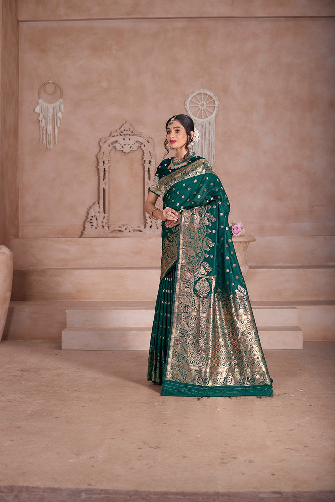 Elegant Designer Soft Silk Saree Weaving Banarasi Jari Work Sari With Blouse