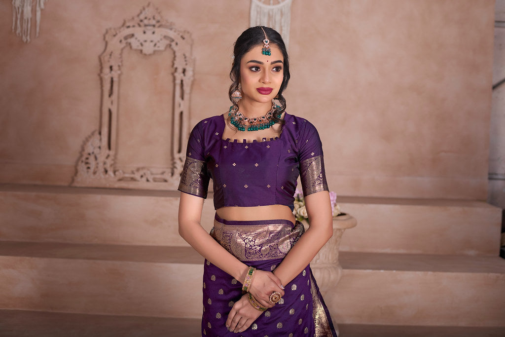 Elegant Designer Soft Silk Saree Weaving Banarasi Jari Work Sari With Blouse