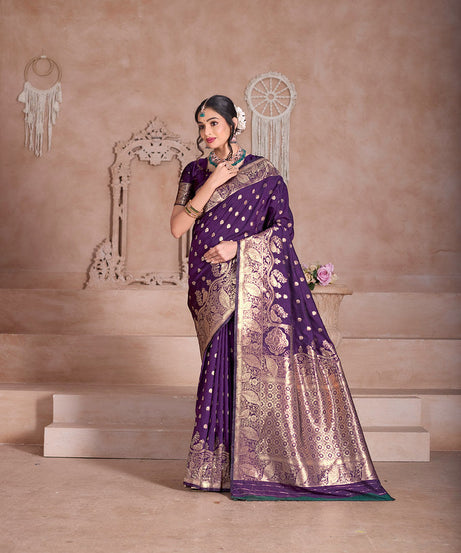 Elegant Designer Soft Silk Saree Weaving Banarasi Jari Work Sari With Blouse