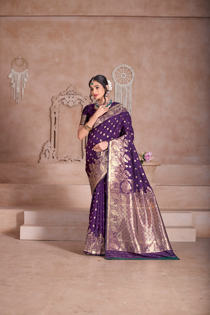 Elegant Designer Soft Silk Saree Weaving Banarasi Jari Work Sari With Blouse
