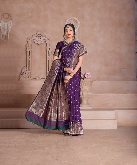 Elegant Designer Soft Silk Saree Weaving Banarasi Jari Work Sari With Blouse