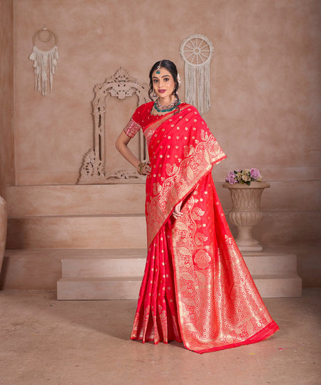 Elegant Designer Soft Silk Saree Weaving Banarasi Jari Work Sari With Blouse